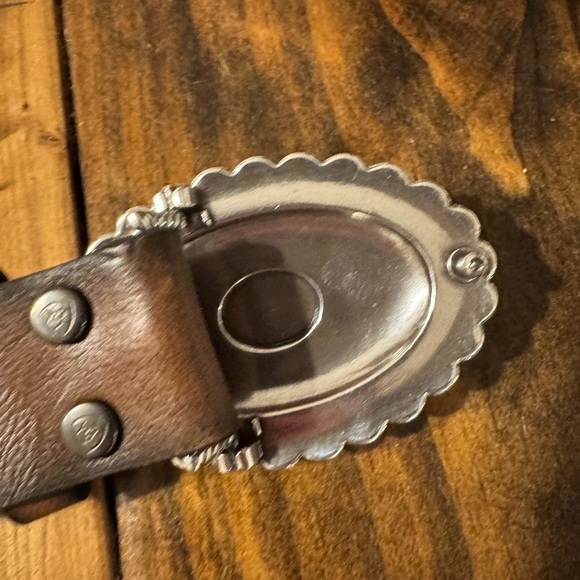 ARIAT BROWN LEATHER BELT WITH FAUX TURQUOISE SILVER BUCKLE  Size L NWOT - Picture 4 of 10